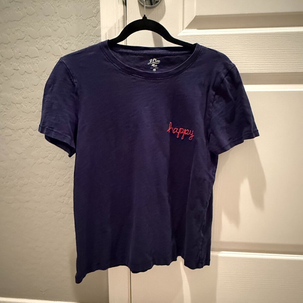 JCrew | "Happy" Embroidered Crewneck T-shirt | Navy | Size: M